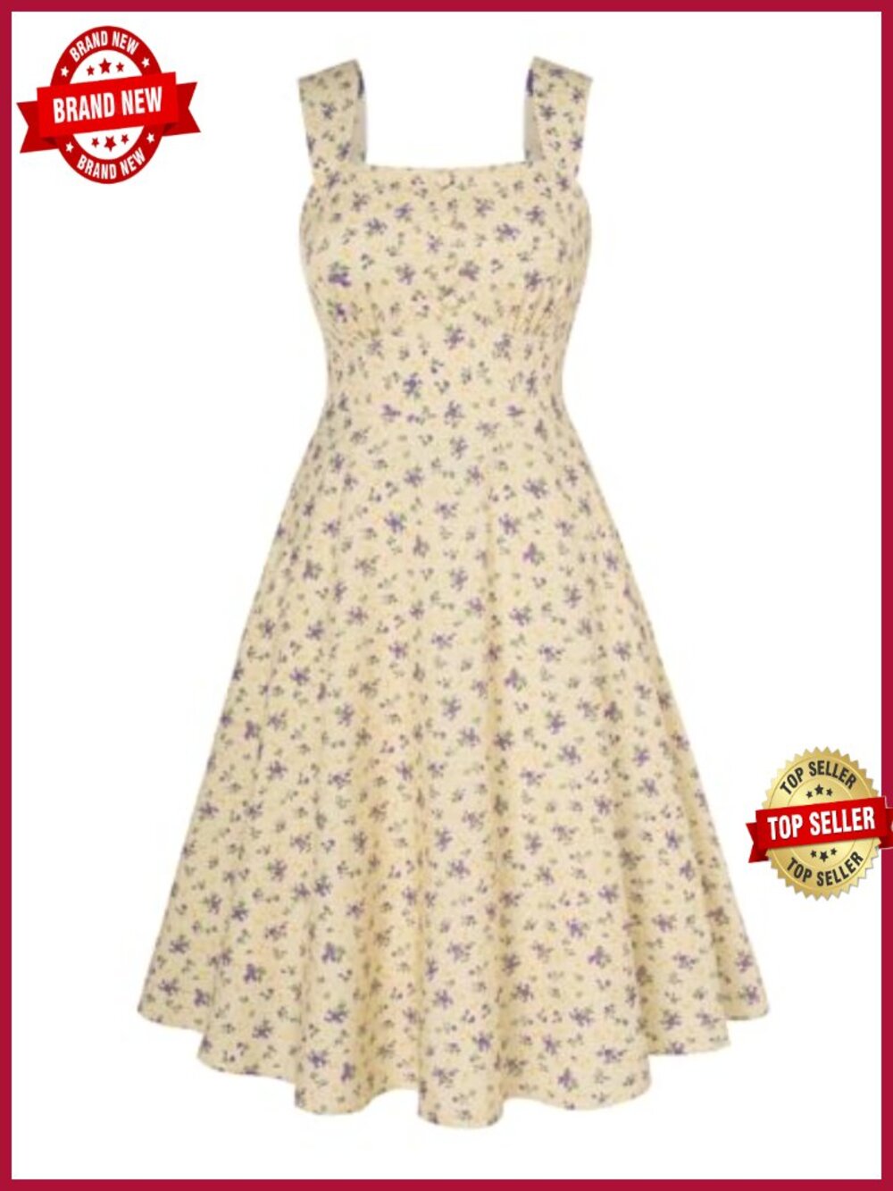 Belle Poque Square Neck A-Line Midi Dress with Pockets Summer Cocktail